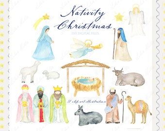 Natività di Natale. Clipart digitale fai da te. Cornici di carta digitale Modelli di biglietti