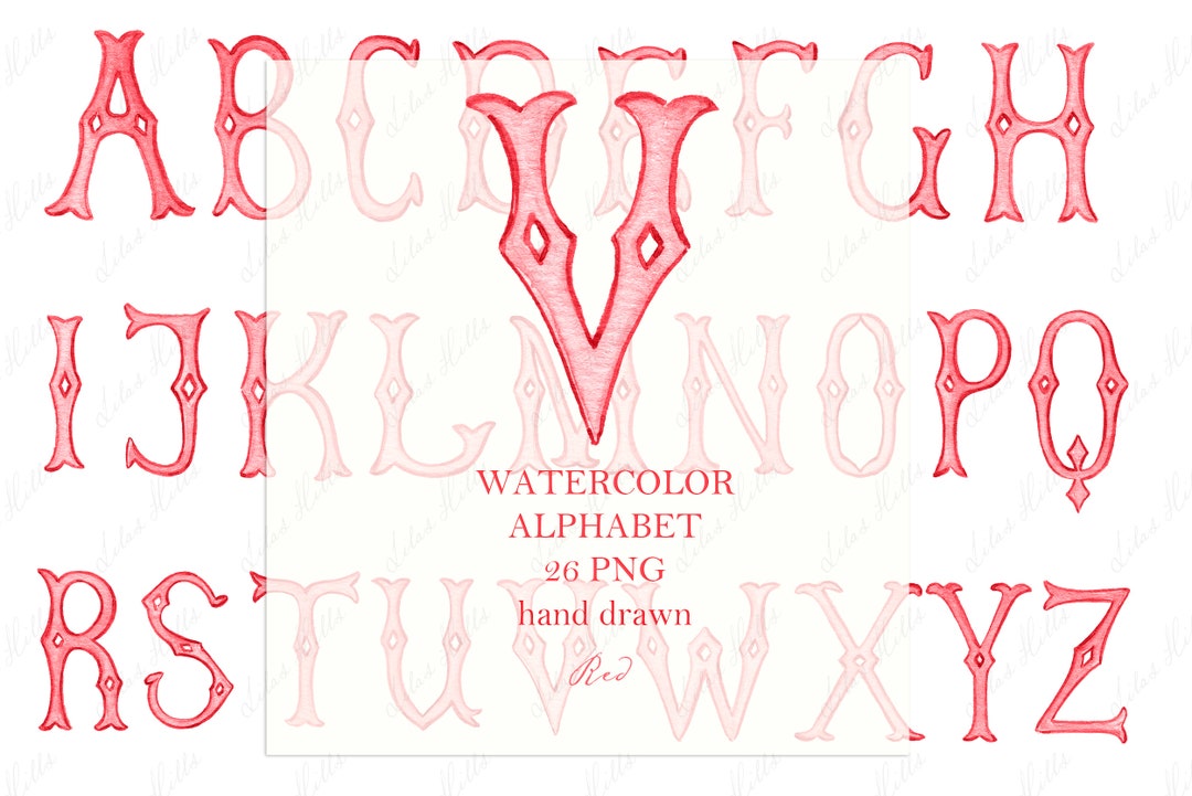 Monogram Medieval Lettering Medieval Wedding Monogram Letters, Red Watercolor Clipart (PNG) - Etsy