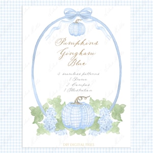 Cadres Clipart automne Vichy bleu pompant, Cadres bricolage pour baby shower, Cadres en papier numérique, Clipart aquarelle