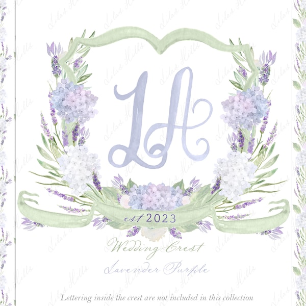Wedding Family Crest DIY Purple Lavender Green Digital papers Watercolor Clipart