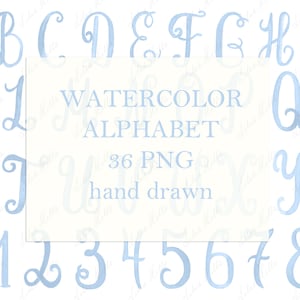 Hochzeit Monogramm PNG Kalligrafie Buchstaben Zahlen für Wappen DIY Hellblau Digital Aquarell Clipart