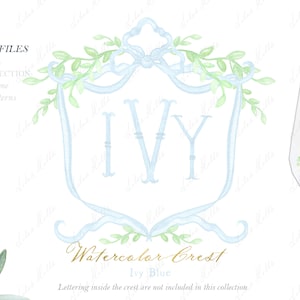 Ivy Branch Watercolor Light Blue Crest  Baby girl DIY Hospital Door Sign Watercolor Clipart