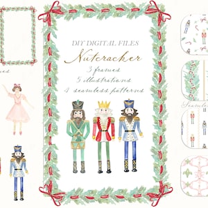 Quebra-nozes Vintage Natal. Molduras de papel digital DIY para Natal