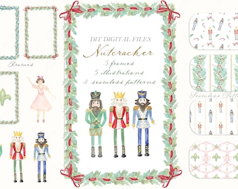 Nutcracker Vintage Christmas.  DIY Digital paper Christmas frames