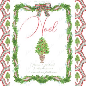 Christmas Plaid Noël . DIY Digital Clipart. Digital paper Frames Christmas Garland