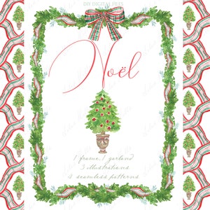 Plaid natalizio Noël. Clipart digitale fai da te. Cornici di carta digitali Ghirlanda di Natale