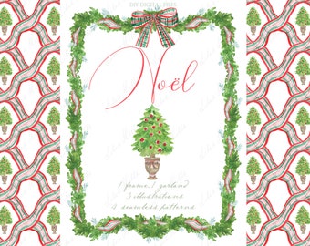 Plaid de Noël Noël . Clipart numérique bricolage. Cadres en papier numérique Guirlande de Noël