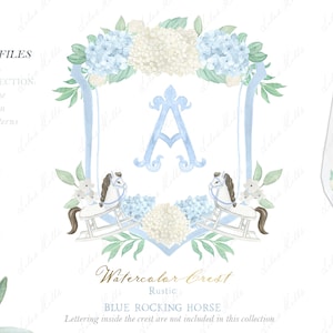 Bleu clair à bascule cheval rustique nouveau-né garçon aquarelle crête bricolage hôpital porte signe aquarelle Clipart