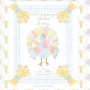 Thanksgiving Pastel Turquie DIY Clipart numérique. Modèles de cartes Cadres en papier numérique d'automne