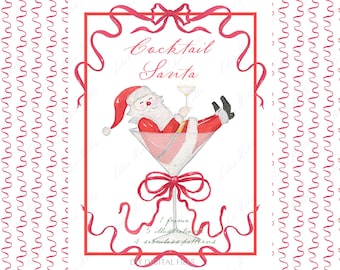 Jul Clipart: Cocktailtomten, Martiniglas (digital nedladdning)