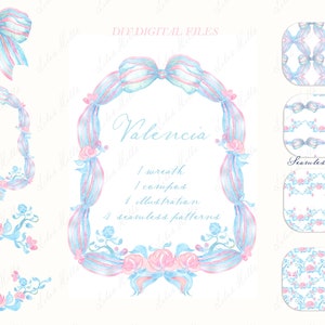 Valencia Light Blue e Pink Baby shower Grand millennial rosa suave Azul DIY Digital paper Frames Aquarela Clipart