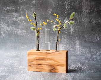 Wooden test tube vase. Olive wood table vase. Propagation station, plant cuttings. Vase for dried flowers. Table decor.Wooden Plant Holder