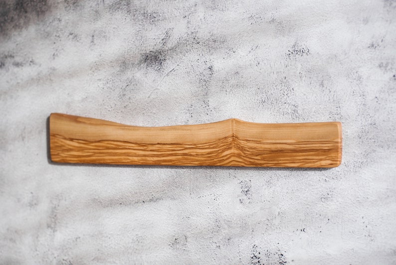 Magnetic knife bar. Live edge olive wood magnetic rack. Wooden knives display. Magnet knifes holder. Wall or fridge mounted knives storage. image 7