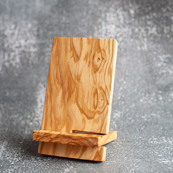 Wooden ipad stand,  olive wood phone holder, tablet holder, dock station smartphone, wood smartphone support.