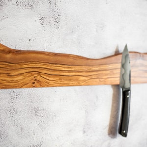 Magnetic knife bar. Live edge olive wood magnetic rack. Wooden knives display. Magnet knifes holder. Wall or fridge mounted knives storage. image 2