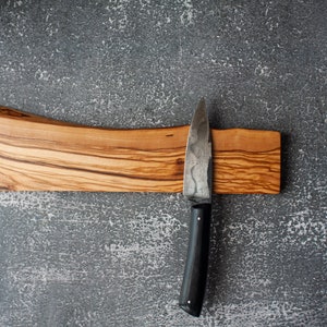 Magnetic knife bar. Live edge olive wood magnetic rack. Wooden knives display. Magnet knifes holder. Wall or fridge mounted knives storage. image 3