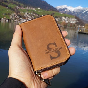 Geldbörse aus Leder mit Reißverschluss mit persönlicher Gravur | Jahrestag | Valentinstag | Weihnachten | Geschenkidee mit persönlich Gravur