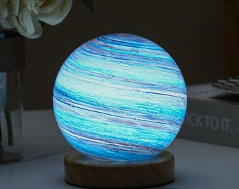 Nachtlicht personalisiert aus Glas und Holz, Holzfuß Gravur, Atmosphären-Regenbogenlampe, USB Tischlampe, LED Nachttischlampe mit Gravur
