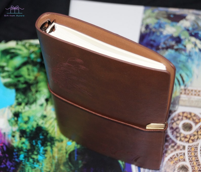 Carnet en cuir PU rechargeable avec bracelet rétro avec gravure personnelle carnet coloré avec trois styles intérieurs au format A5 et A6 image 1