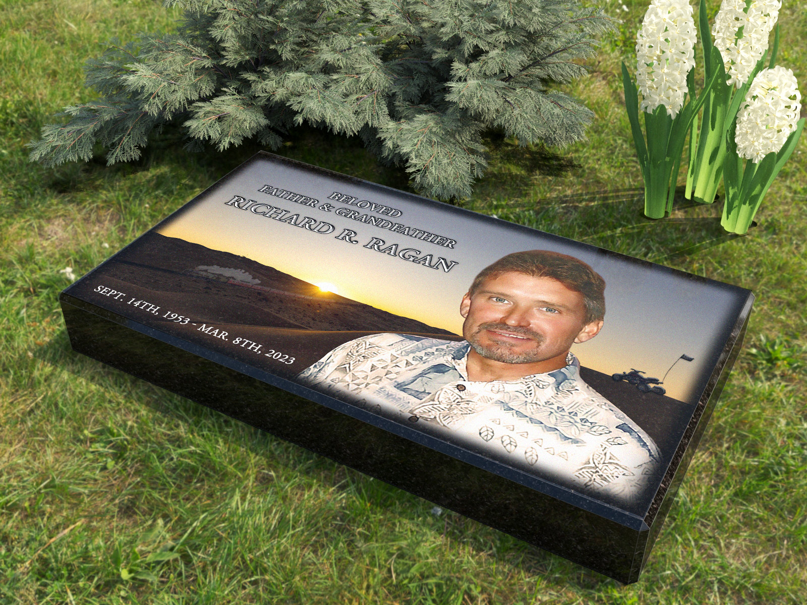 28x16x3, Headstone for Dad, Granite, Memorial, Headstone, Grave Marker