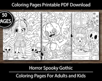 Horror Horror Gothic Malvorlagen für Erwachsene und Kinder | 50 Digitale Ausmalbilder (Printable, PDF Download) | Digitale Arbeitsmappe