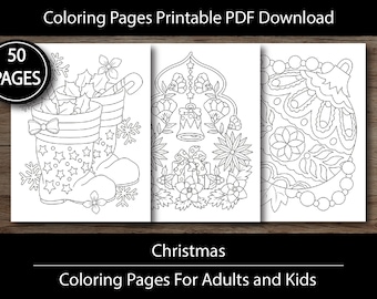 Christmas Coloring Pages for Adults and Kids | 50 Digital Coloring Pages (Printable, PDF Download) | Digital Workbook