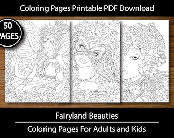 Fairyland Beauties Coloring Pages for Adults and Kids | 50 Digital Coloring Pages (Printable, PDF Download) | Digital Workbook