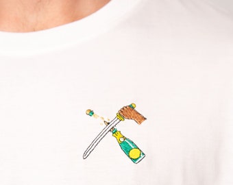 Champagne saber | Embroidered men's organic cotton t-shirt