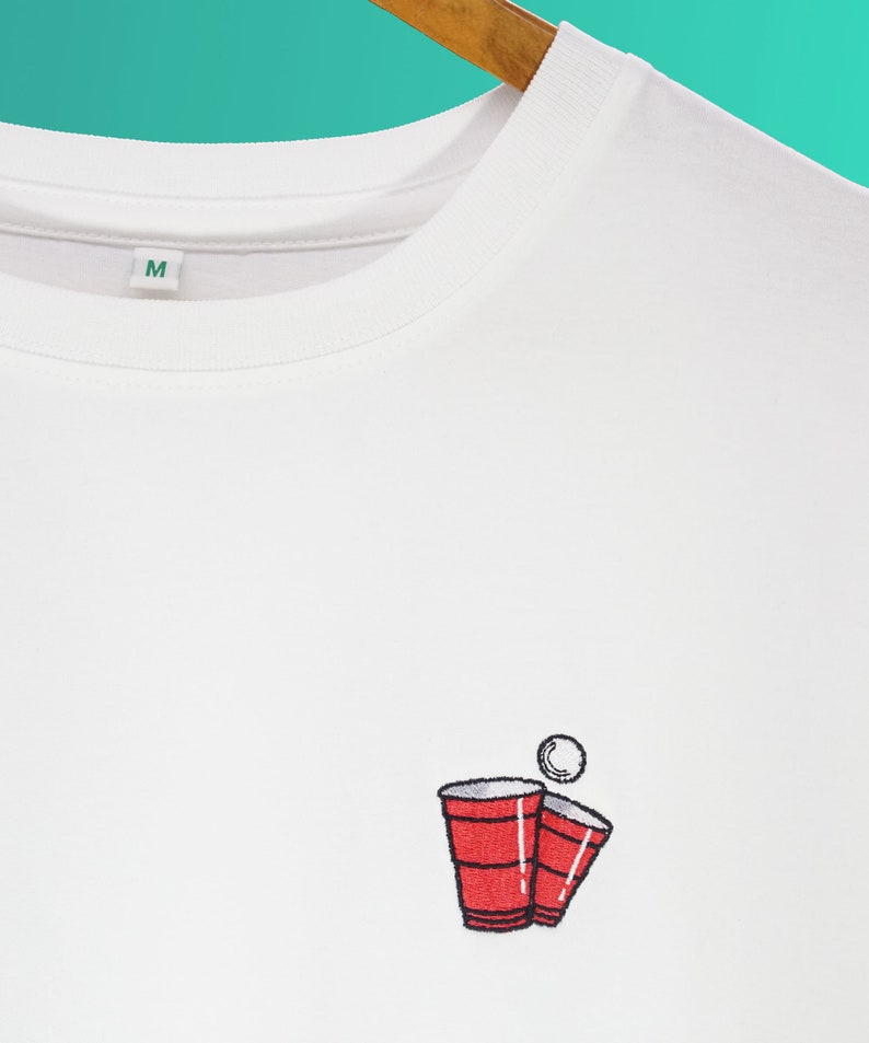 Beer pong Embroidered men's organic cotton t-shirt image 2