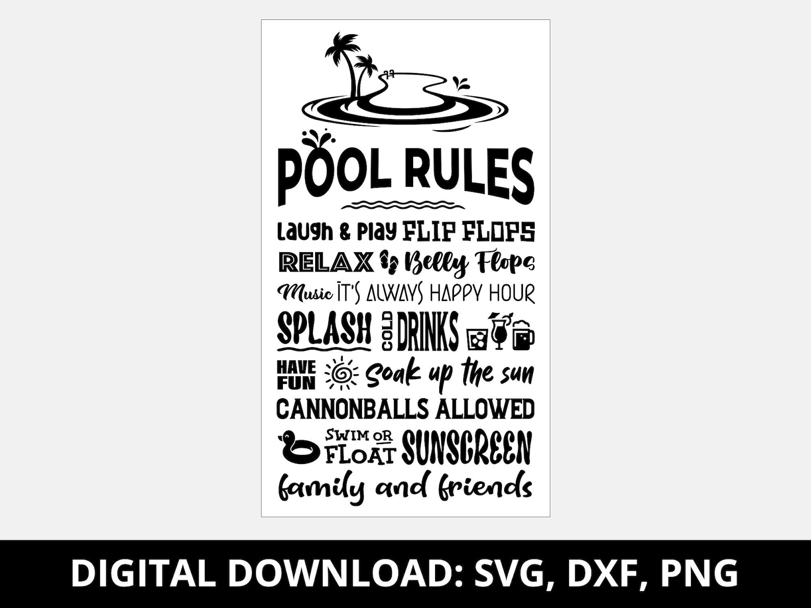 Pool Rules Sign / Swimming Pool / Summer Fun SVG, DXF & PNG Files for Wooden Sign Digital