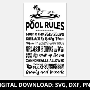 Pool Rules Sign / Swimming Pool / Summer Fun - SVG, DXF & PNG files for wooden sign - Digital Download Only