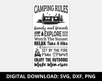 Camping Rules Sign / Camping Sign / Campsite - SVG, DXF & PNG files for wooden sign - Digital Download Only