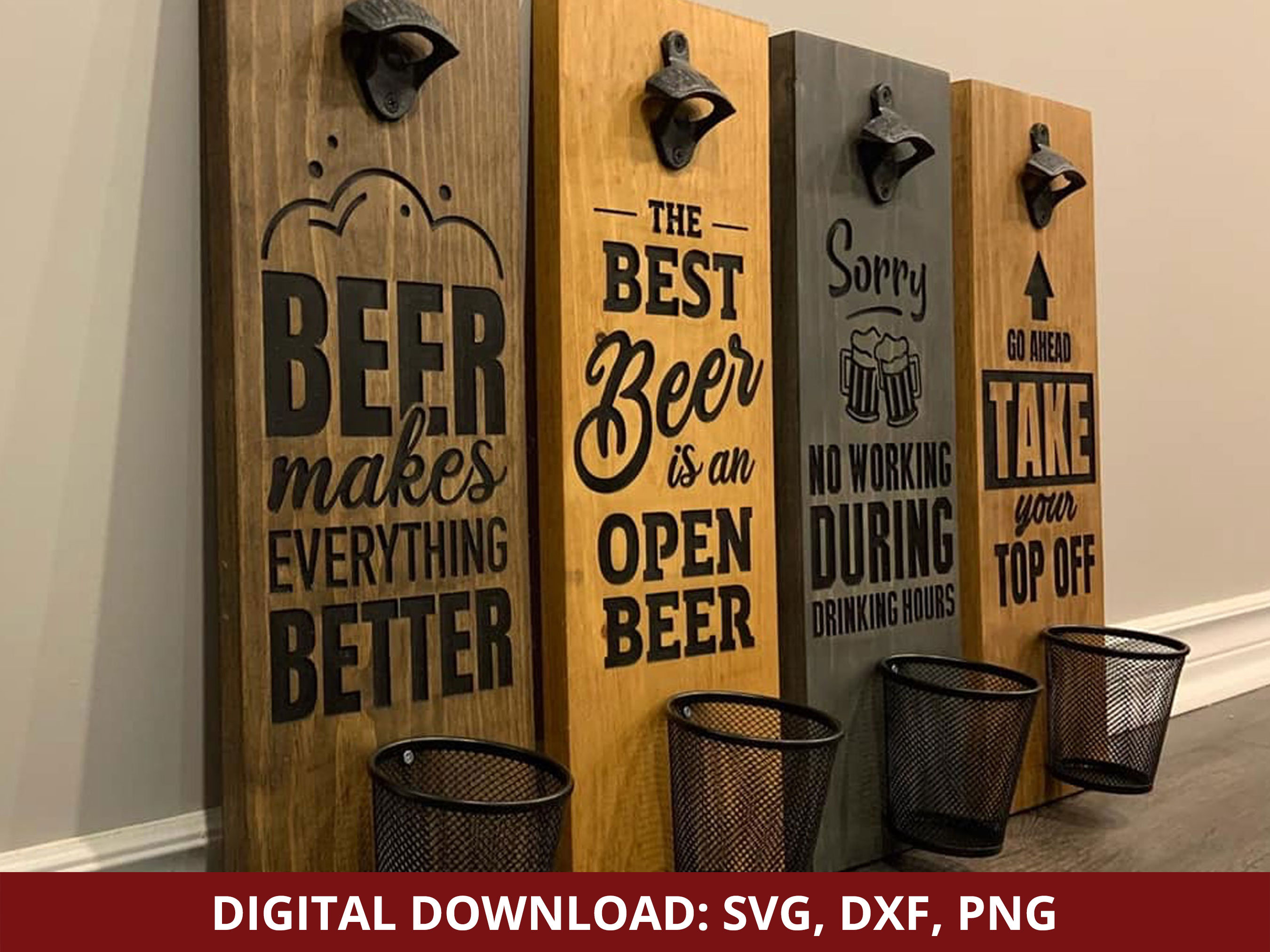 4 Beer Opener Signs Bundle - SVG, DXF & PNG Files for Wood, Laser, Cut ...