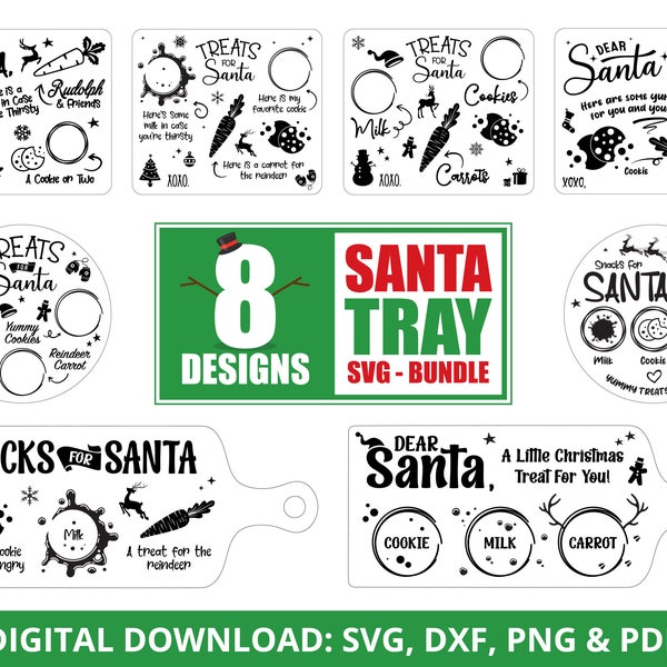 Dear Santa Tray SVG Bundle, Christmas svg, Santa tray svg, Santa plate svg, Santa milk cookies svg, cookies for Santa svg, carrot svg Cricut
