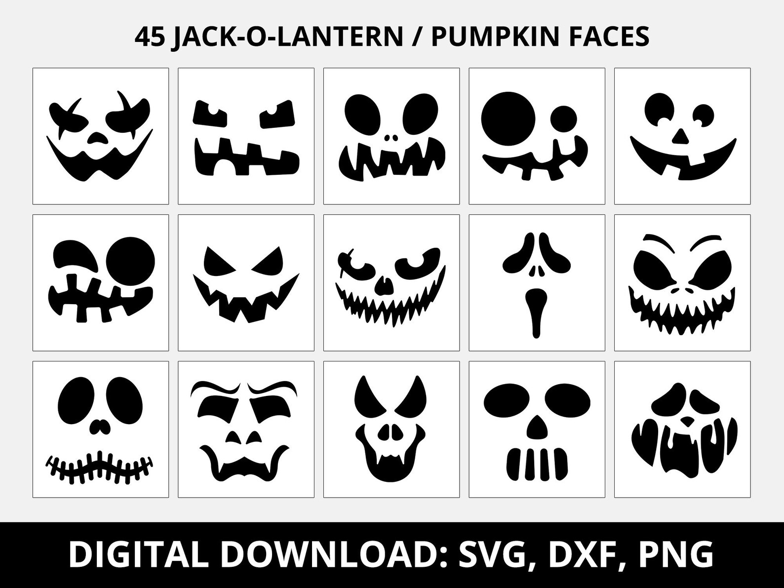 45 Halloween Pumpkin Faces Bundle, Jackolantern Faces, Scary Faces
