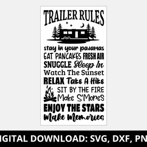 Trailer Rules Sign / Camping Sign / Trailer Park Sign - Archivos SVG, DXF y PNG para letrero de madera - Descarga digital solamente