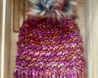 Adult knit beanie/large faux fur Pom/winter beanie/wool/super bulky hat/winter hat/winter accessory/women’s hat/the revival beanie/wool hat