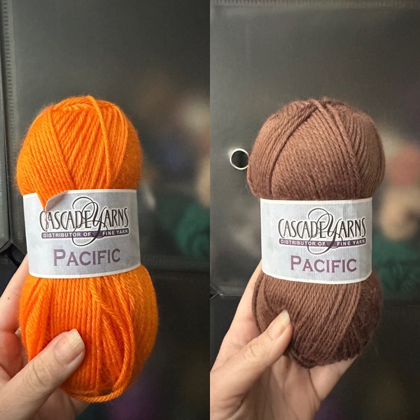 Yarn Destash/ cascade pacific yarn in brown and orange/100g/213 yds/super wash merino wool/acrylic/worsted weight yarn/2 full skeins