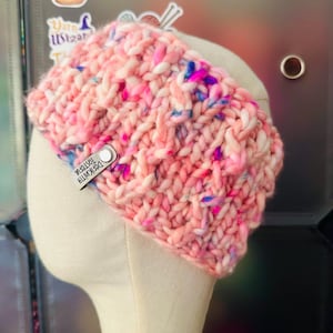 Faixa de cabeça de lã merino tricotada à mão: aquecedor de orelhas em tricô grosso