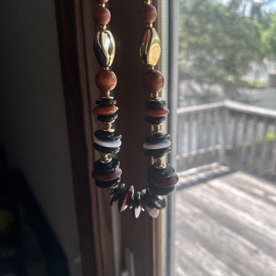 Native American Vintage BOHO Style Wood Bead 24 inch Necklace View 2