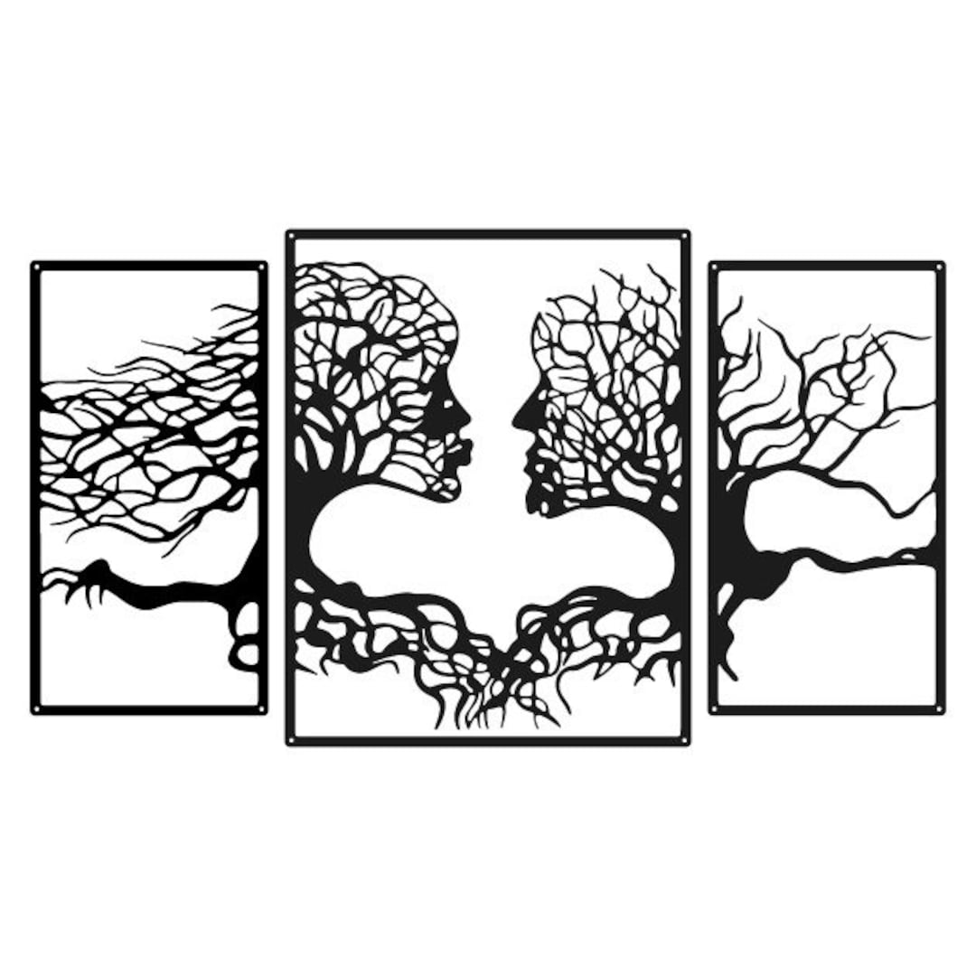 Tree Couple Face Metal Wall Art, Laser Cut Metal Wall Art Gift for