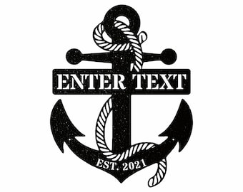 Custom Anchor With Date Metal Name Sign | Modern Wall Art Anchor Gift | Personalized Sign | Metal Sign Art | Anchor Wall Decor