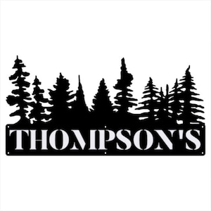 Treeline Metal Sign, Forest Wall Art, Botanical Custom Name Sign, Trendy Metal Wall Art Sign, Modern Tree Wall Art, Nature Wall Sign