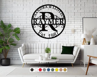 Custom Metal Family Name Sign | Split Monogram Wall Decor
