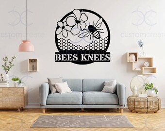 Bees Knees Metal Wall Art, Outdoor Metal Sign, Geometric Wall Art Above Bed Decor, Black Metal Wall Art For House Warming Gift