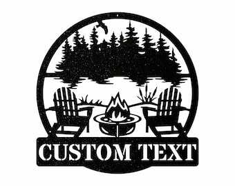 Firepit with Chairs 002 Metal Name Sign, Personalized Metal Fire Pit Sign Camping Decor, Custom Outdoor Metal Sign, Metal Wall Decor