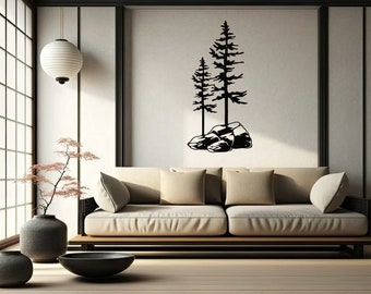 Two Pine Trees on a Rock, Metal Wall Unique Home Decor, Nature Lover Gift