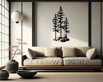 Metal Pine Trees Wall Art, Three Pine Trees On A Rock Metal Art, Metal Wall Unique Home Decor, Nature Lover Gift