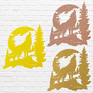 Howling Wolf Wall Art, Metal Animal Wall Art, Wolf Howling at Moon ...