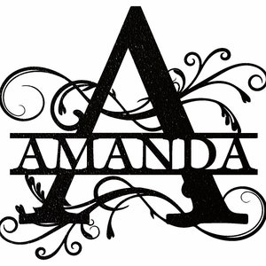 May include: Black metal monogram featuring the letter A and the name Amanda in a decorative font.